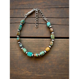 Chonk Turquoise & 4mm Sterling Desert Pearl Bracelet